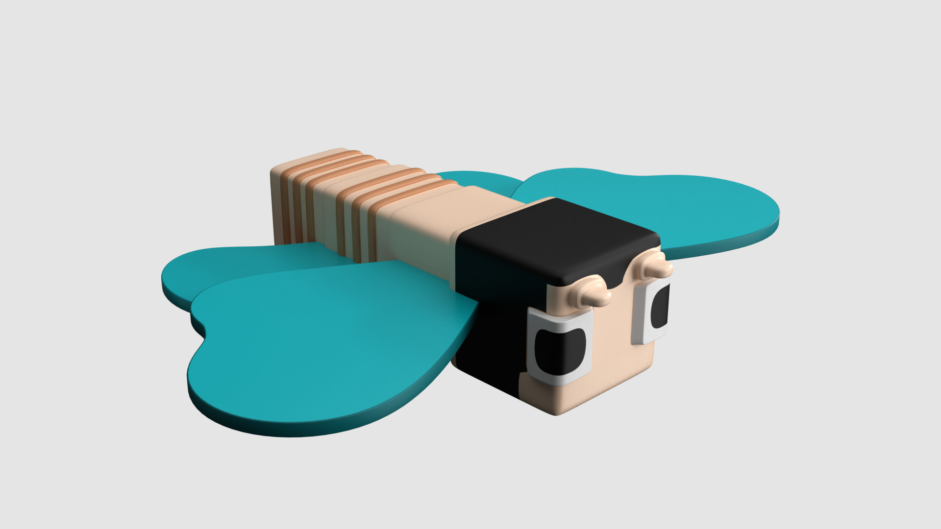 Square Butterfly Cartoon Character 3D model_1