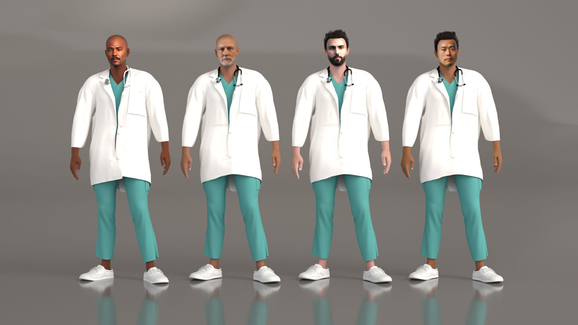 Multicultural Set of Four Doctors from 4 Different Ethnicities 3D model_36