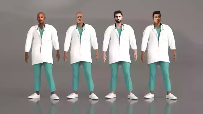 Multicultural Set of Four Doctors from 4 Different Ethnicities