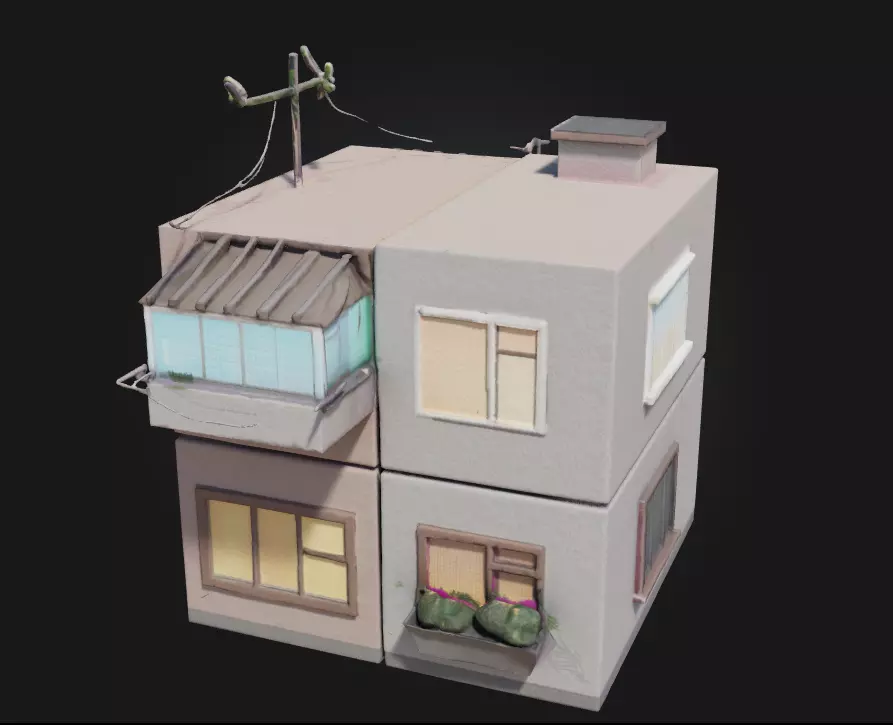 Cubist Dwellings  Abstract Living in Geometric Harmony 3D model_0