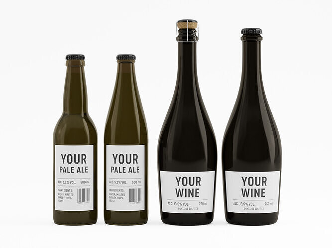 Glass bottles Collection Beer Wine Champagne 3D model