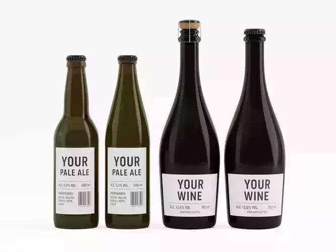 Glass bottles Collection Beer Wine Champagne