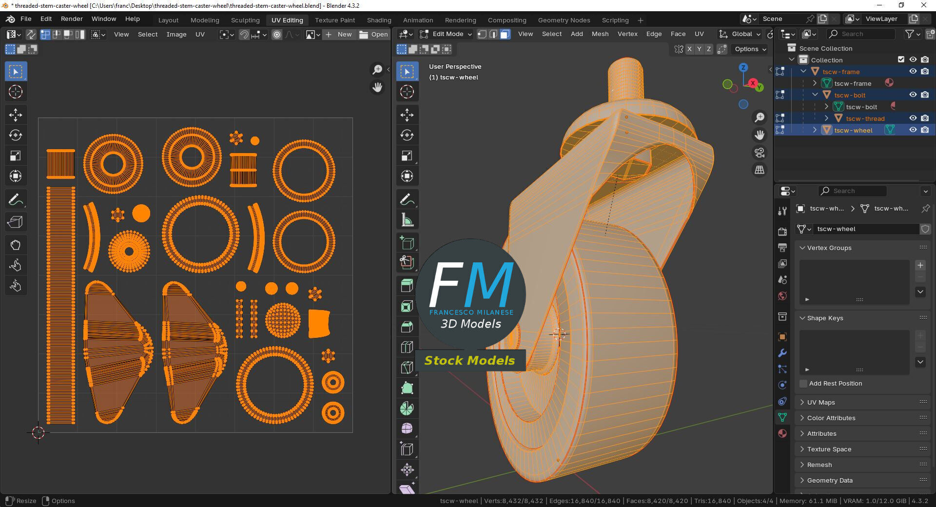 Threaded Stem Caster Wheel 3D model_10