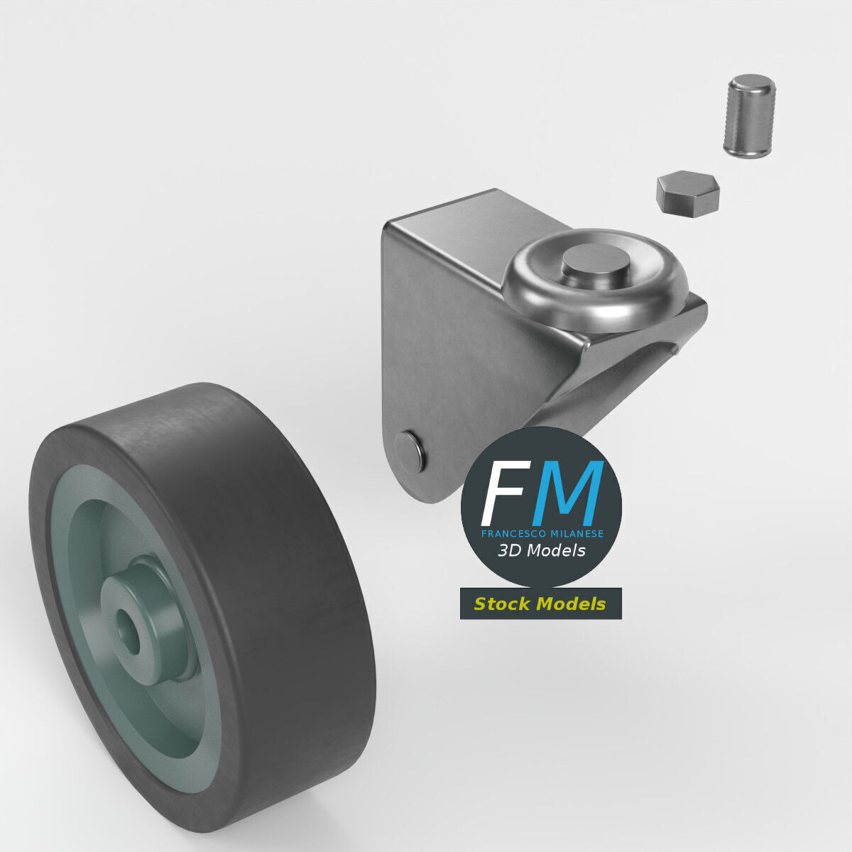 Threaded Stem Caster Wheel 3D model_2