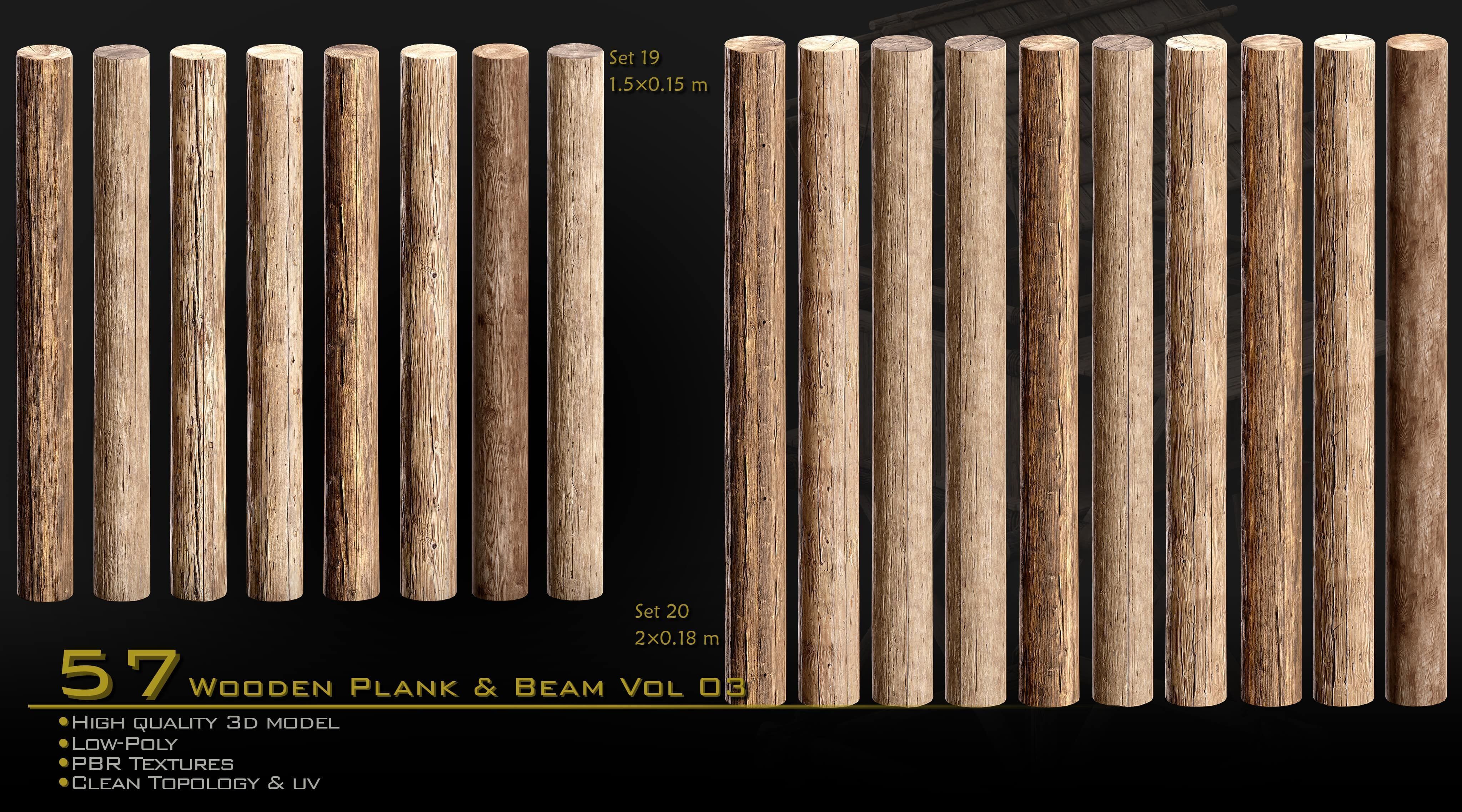 Wooden Plank and Beam Vol 03 Medieval 3D Asset Pack Low-poly 3D model_4