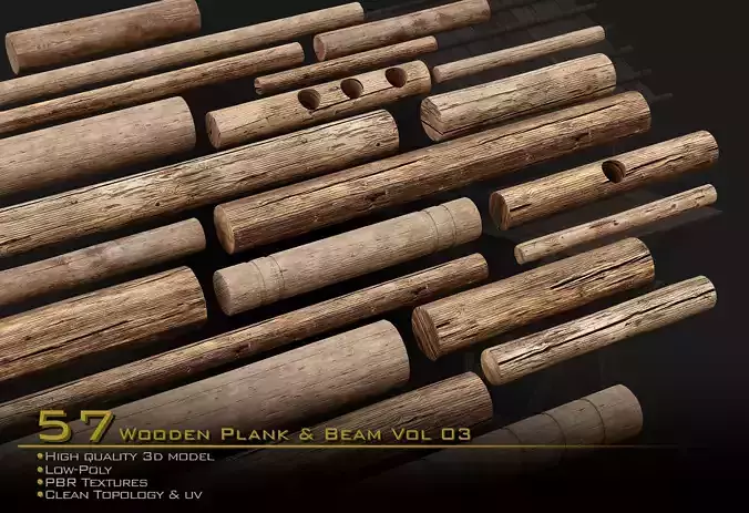 Wooden Plank and Beam Vol 03 Medieval 3D Asset Pack Low-poly 3D model