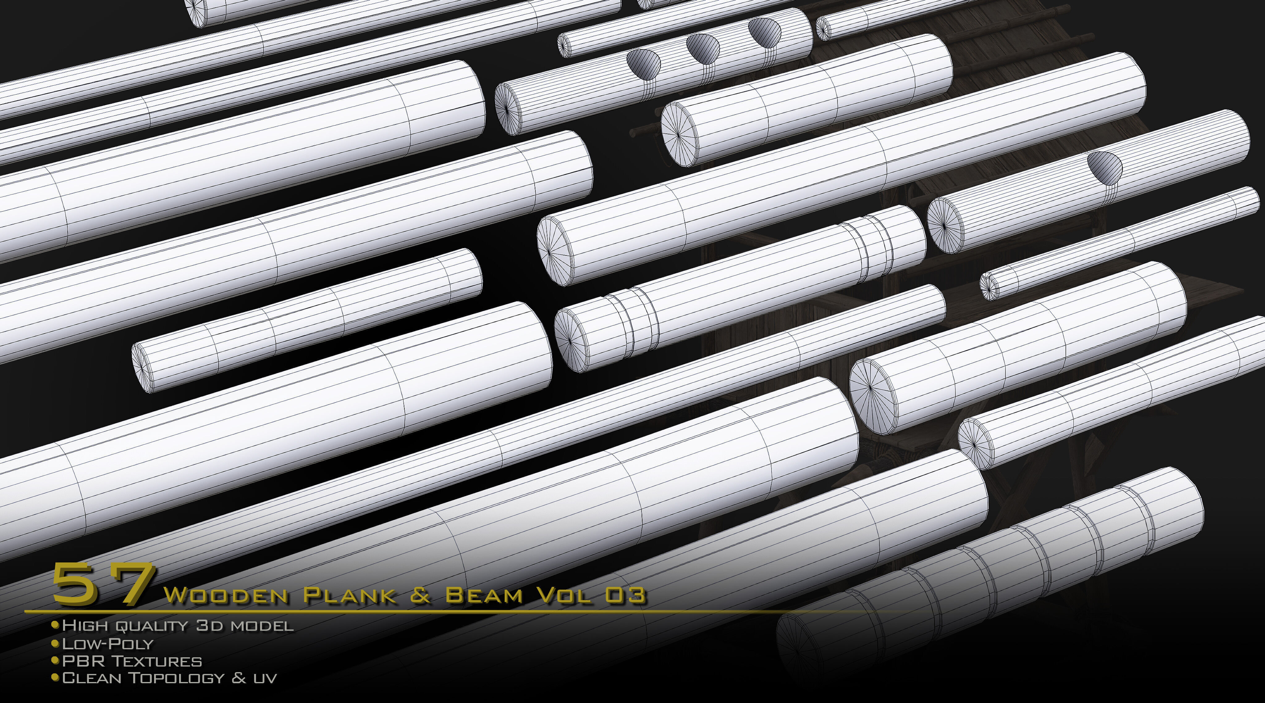 Wooden Plank and Beam Vol 03 Medieval 3D Asset Pack Low-poly 3D model_6