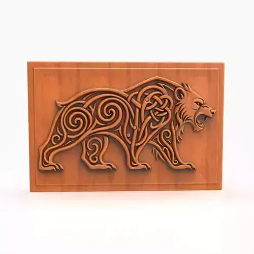 Celtic Bear Relief Tribal Animal Wall Art Viking Wood Panel 3D print model