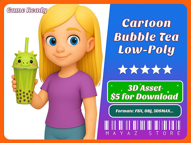 Low-Poly Dragon Bubble Tea Cute Low-poly 3D model