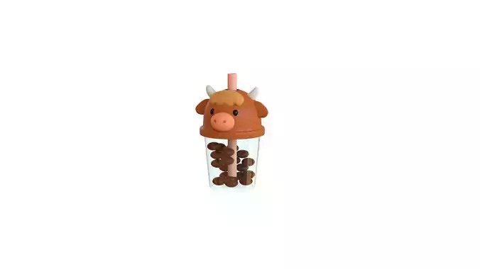 Low-Poly Cow Bubble Tea 
