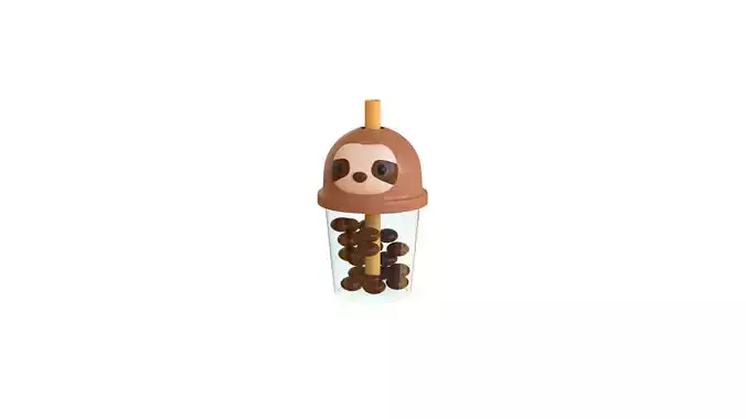 Low-Poly Sloth Bubble Tea 