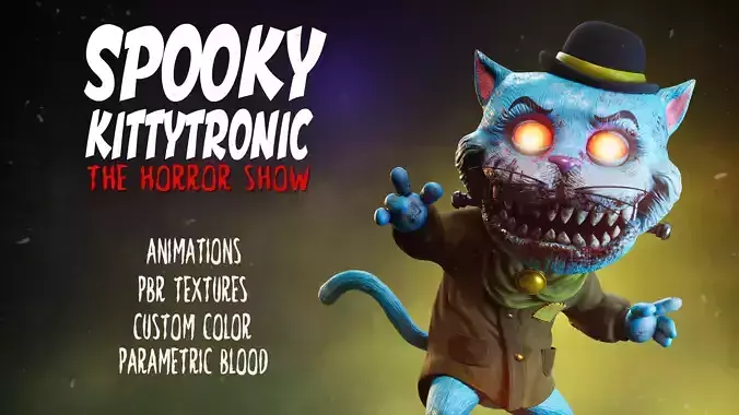 Spooky Kittytronic - Rigged and Animated Low-poly 3D model