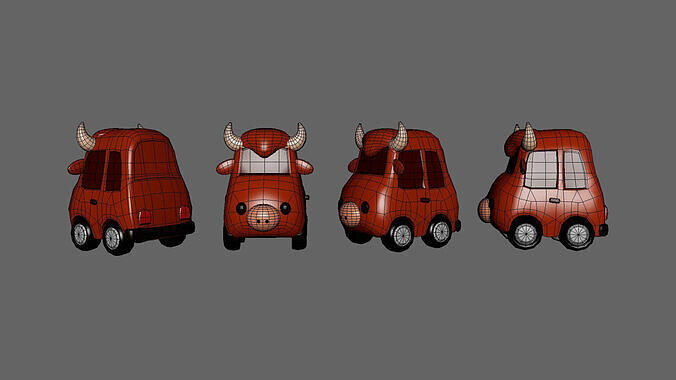 Cartoon Cow Car Low-poly 3D model 6