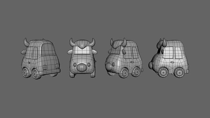Cartoon Cow Car Low-poly 3D model 5