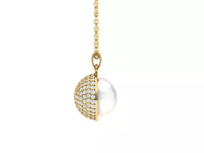 Half Pave Pearl Pendant