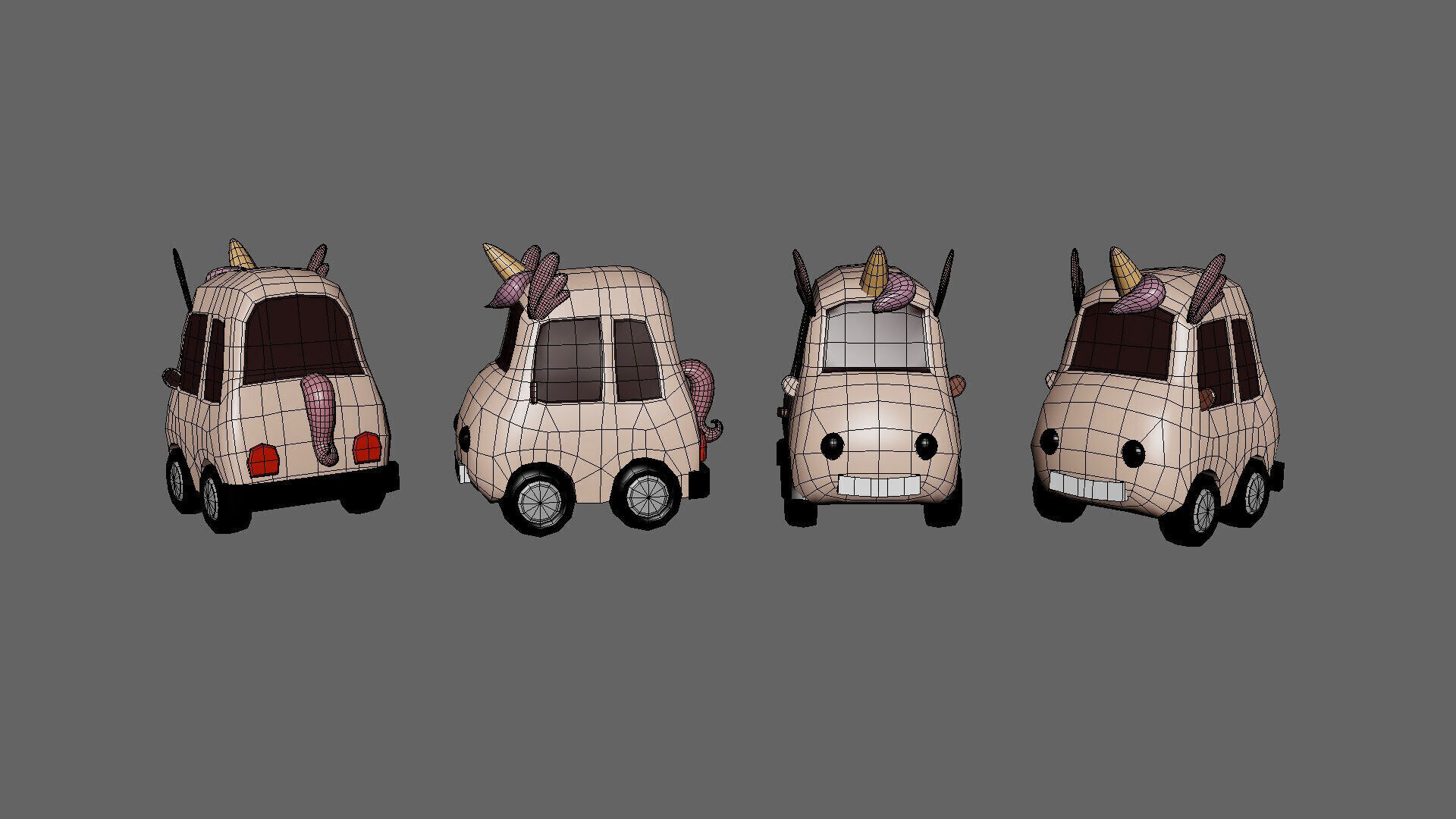 Cartoon Unicorn Car  Low-poly 3D model_4
