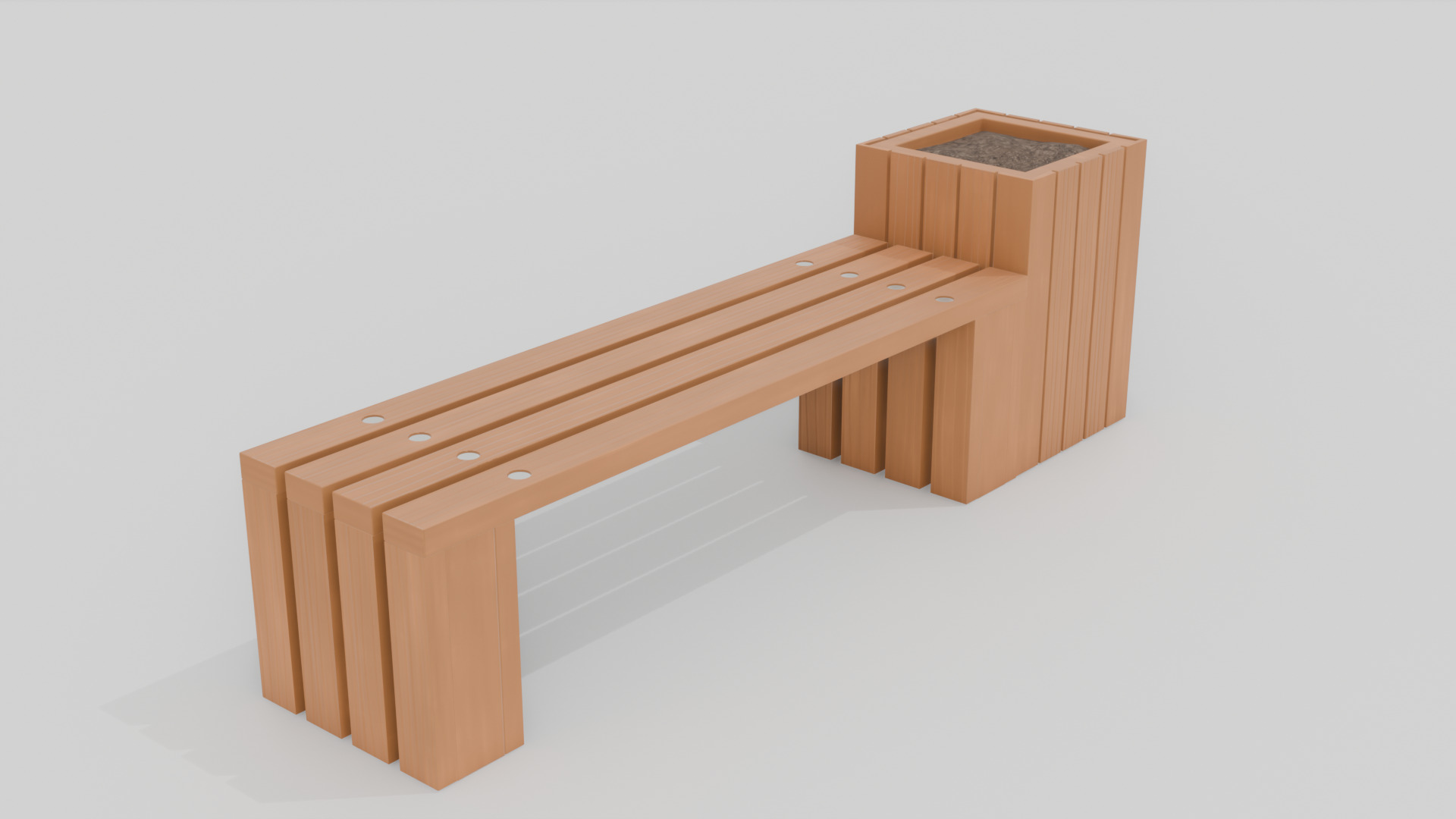 Outdoor Wooden Bench 12 Low-poly 3D model_5