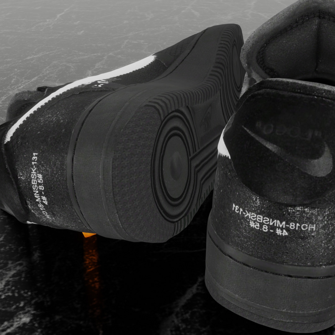 NIKE AIR FORCE 1 LOW OFF WHITE BLACK VOLT 3D SHOES Low-poly 3D model_9