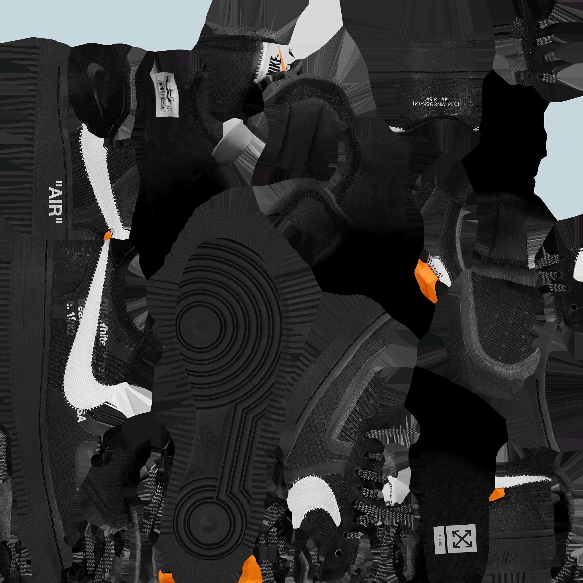 NIKE AIR FORCE 1 LOW OFF WHITE BLACK VOLT 3D SHOES Low-poly 3D model_17