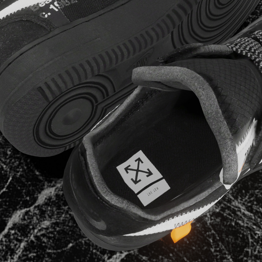 NIKE AIR FORCE 1 LOW OFF WHITE BLACK VOLT 3D SHOES Low-poly 3D model_11