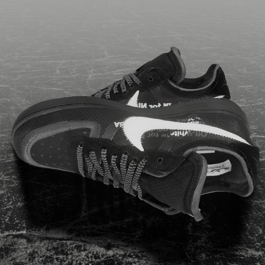 NIKE AIR FORCE 1 LOW OFF WHITE BLACK VOLT 3D SHOES Low-poly 3D model_7