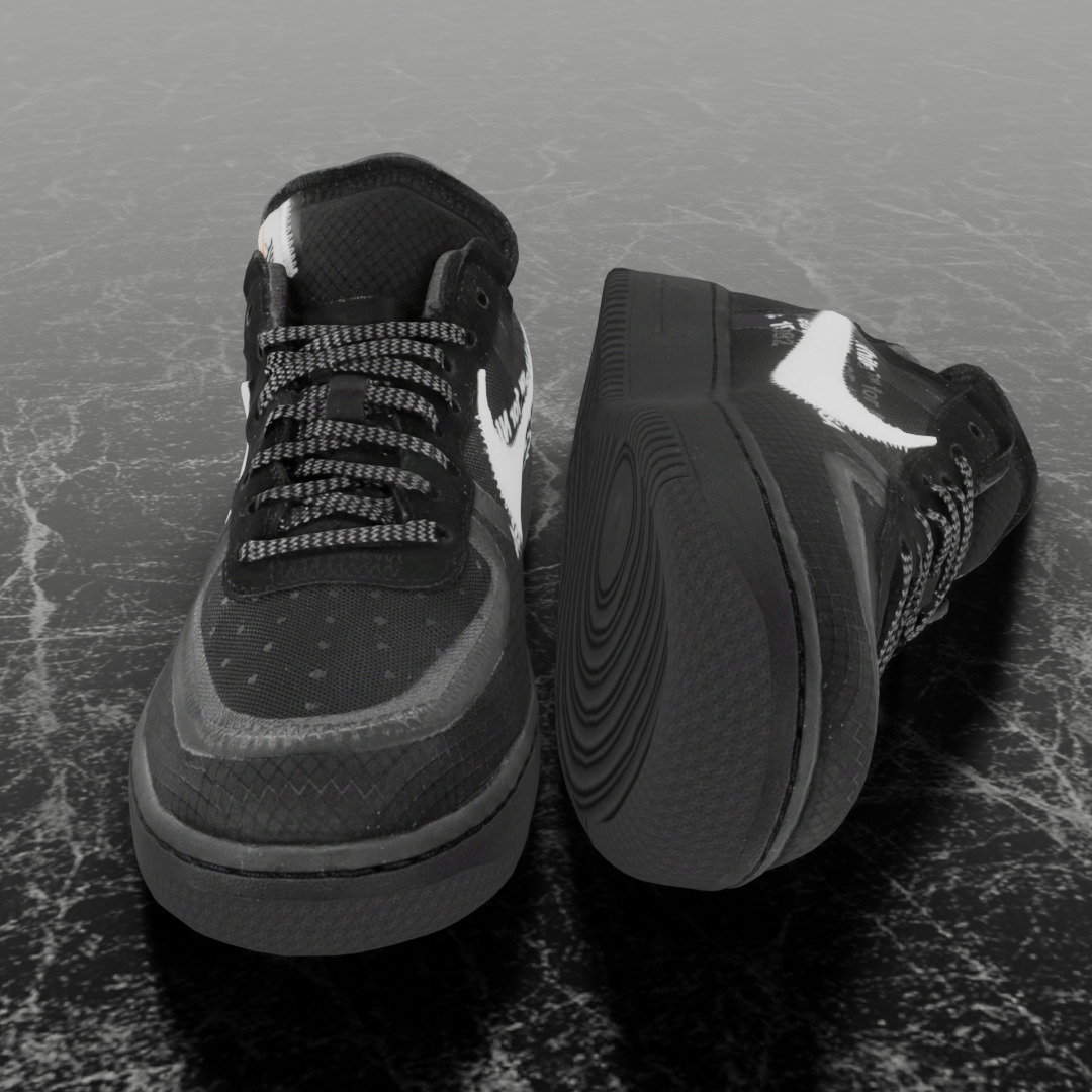 NIKE AIR FORCE 1 LOW OFF WHITE BLACK VOLT 3D SHOES Low-poly 3D model_3