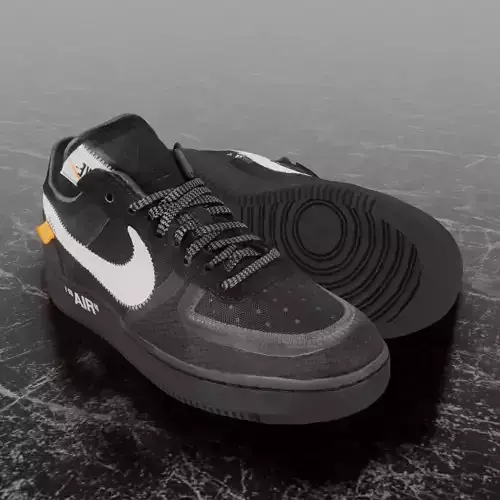 NIKE AIR FORCE 1 LOW OFF WHITE BLACK VOLT 3D SHOES Low-poly 3D model NIKE AIR FORCE 1 LOW OFF WHITE BLACK VOLT 3D SHOES Low-poly 3D model