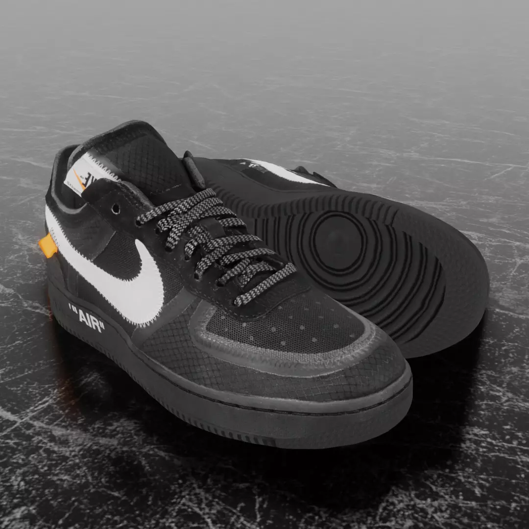NIKE AIR FORCE 1 LOW OFF WHITE BLACK VOLT 3D SHOES Low-poly 3D model_0