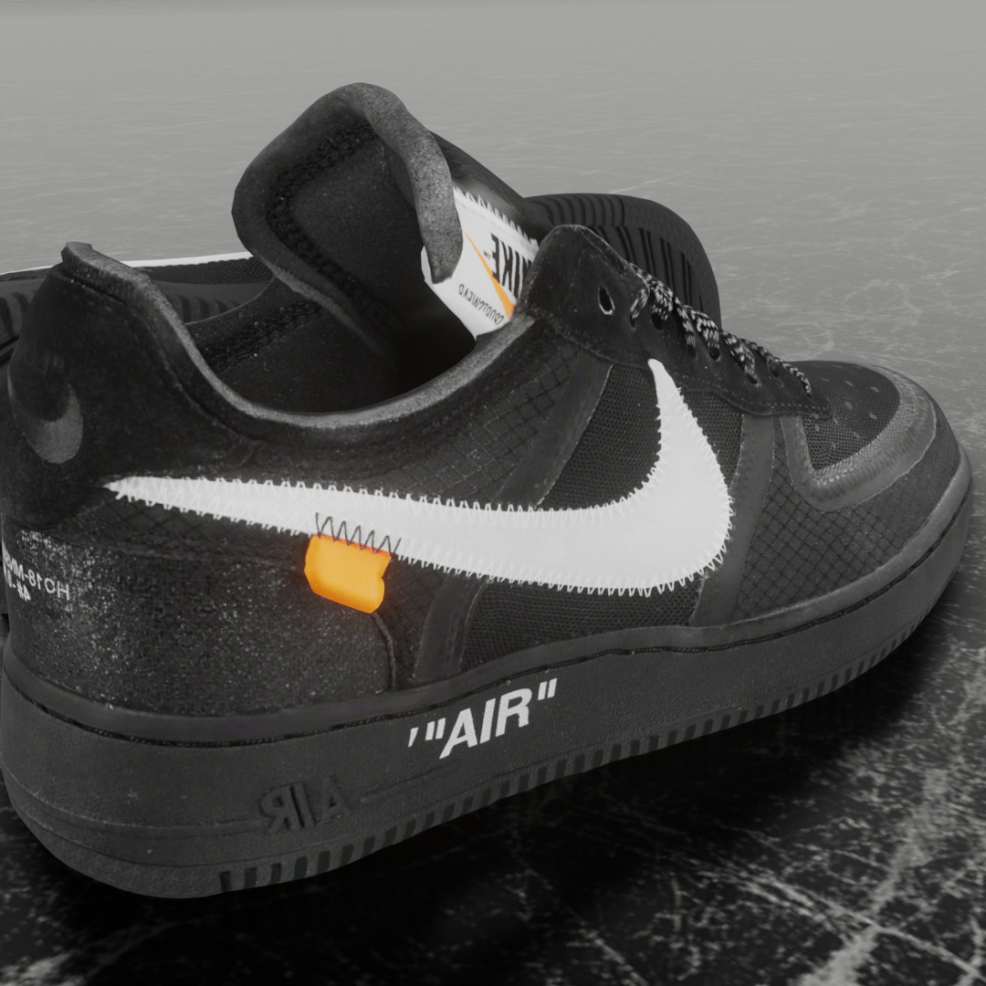 NIKE AIR FORCE 1 LOW OFF WHITE BLACK VOLT 3D SHOES Low-poly 3D model_10