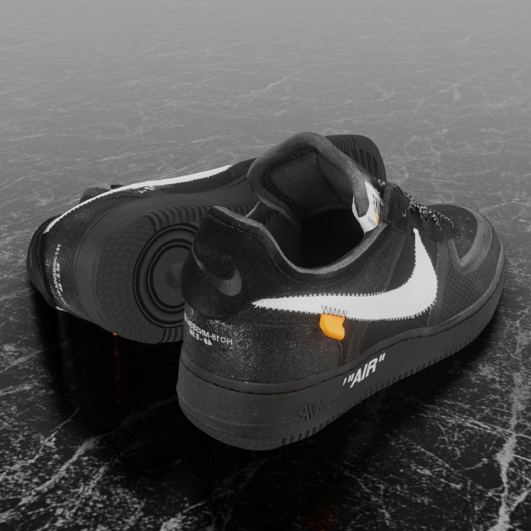 NIKE AIR FORCE 1 LOW OFF WHITE BLACK VOLT 3D SHOES Low-poly 3D model_5
