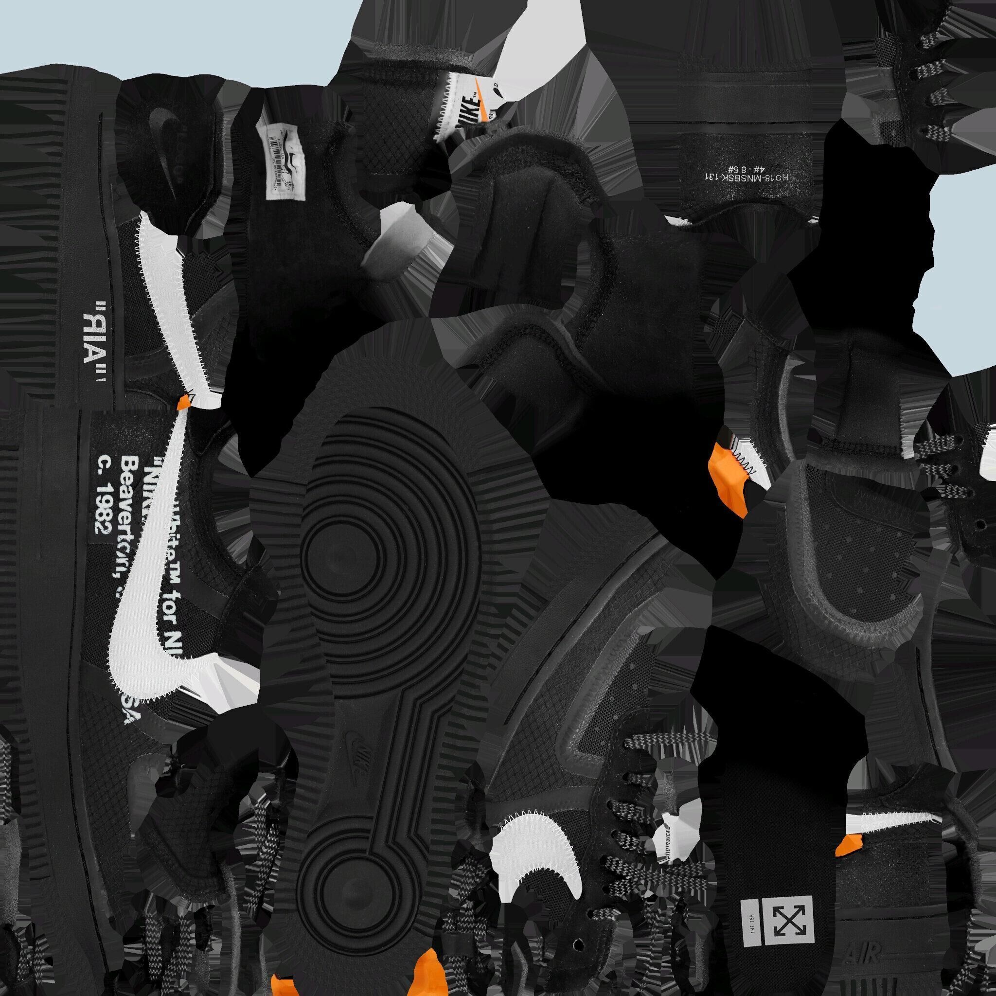 NIKE AIR FORCE 1 LOW OFF WHITE BLACK VOLT 3D SHOES Low-poly 3D model_16