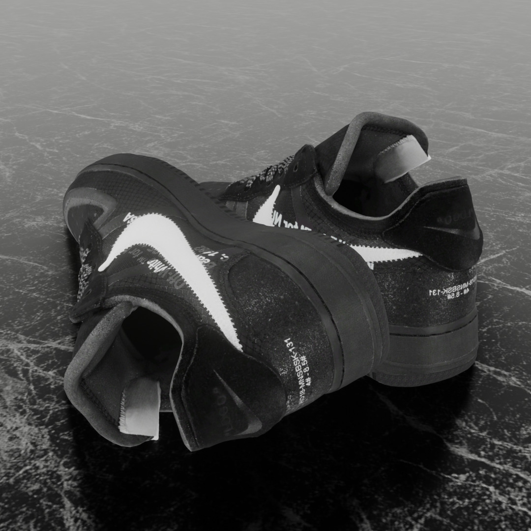 NIKE AIR FORCE 1 LOW OFF WHITE BLACK VOLT 3D SHOES Low-poly 3D model_6