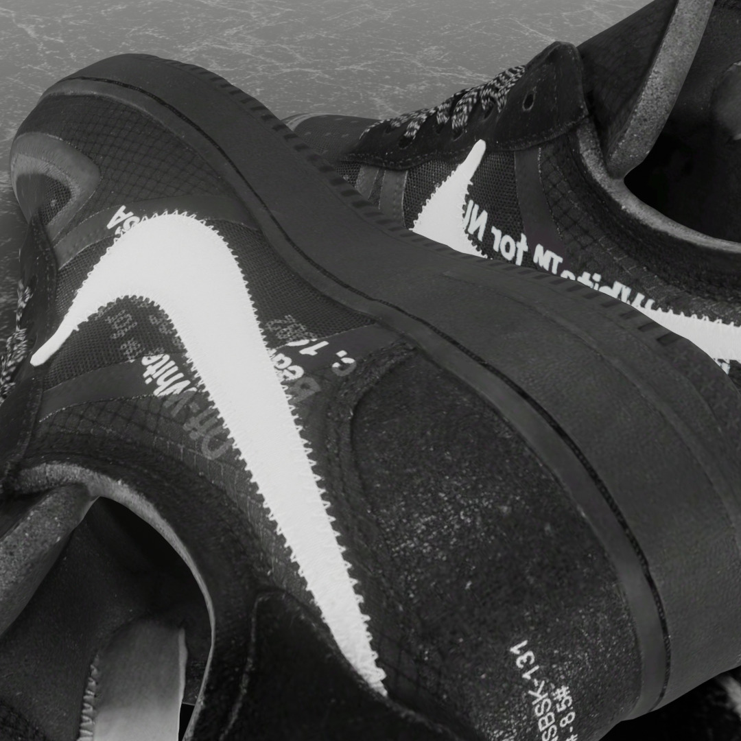 NIKE AIR FORCE 1 LOW OFF WHITE BLACK VOLT 3D SHOES Low-poly 3D model_8