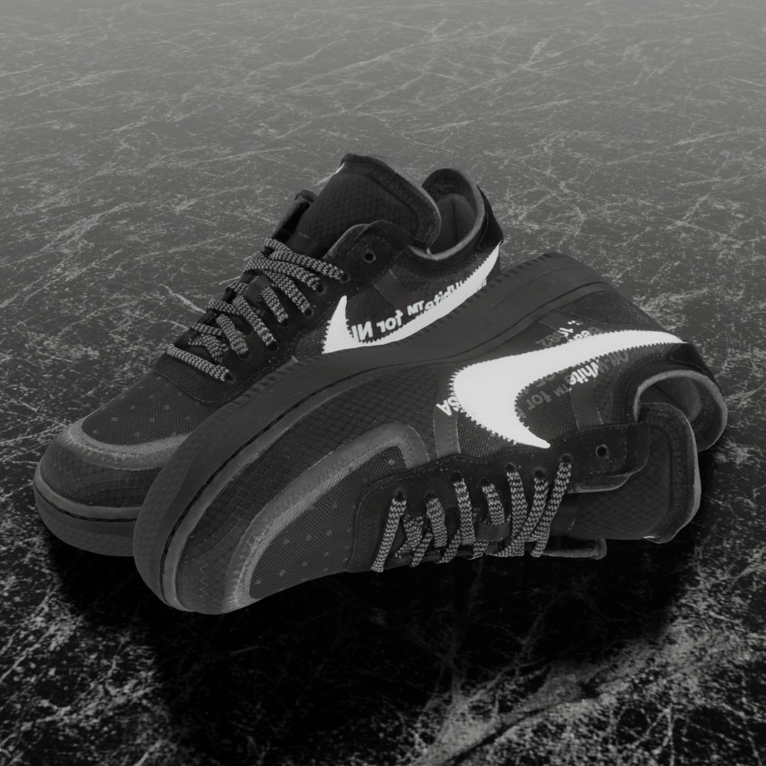 NIKE AIR FORCE 1 LOW OFF WHITE BLACK VOLT 3D SHOES Low-poly 3D model_1