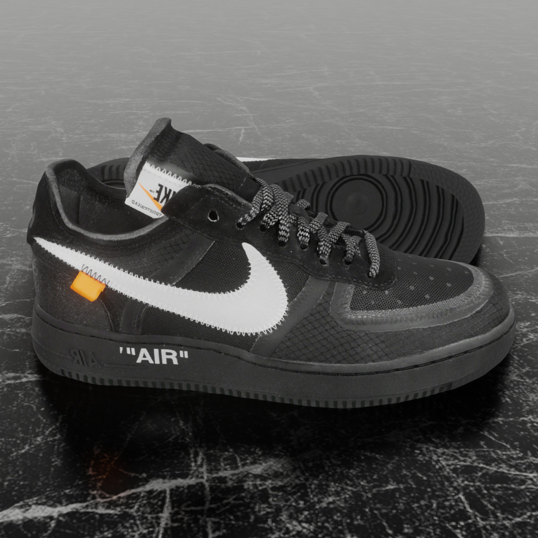 NIKE AIR FORCE 1 LOW OFF WHITE BLACK VOLT 3D SHOES Low-poly 3D model_4