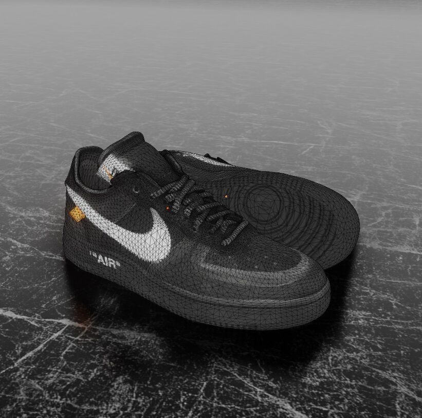 NIKE AIR FORCE 1 LOW OFF WHITE BLACK VOLT 3D SHOES Low-poly 3D model_15