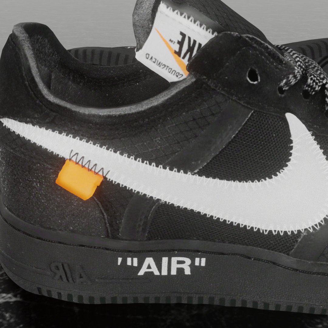 NIKE AIR FORCE 1 LOW OFF WHITE BLACK VOLT 3D SHOES Low-poly 3D model_14
