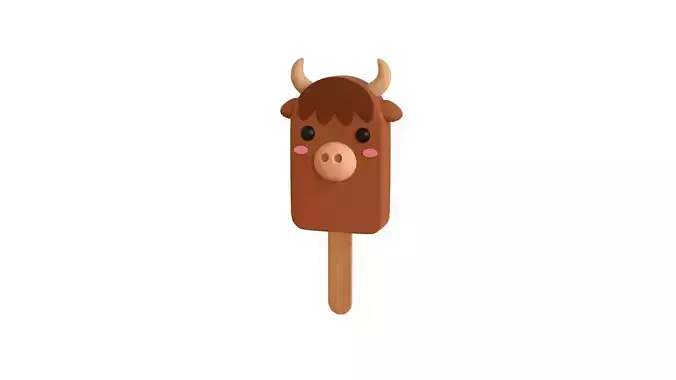 Low-Poly Cow Ice Cream Cute 