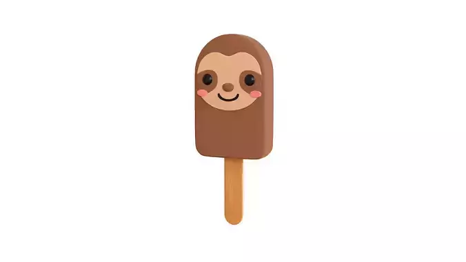 Low-Poly Sloth Ice Cream Cute 