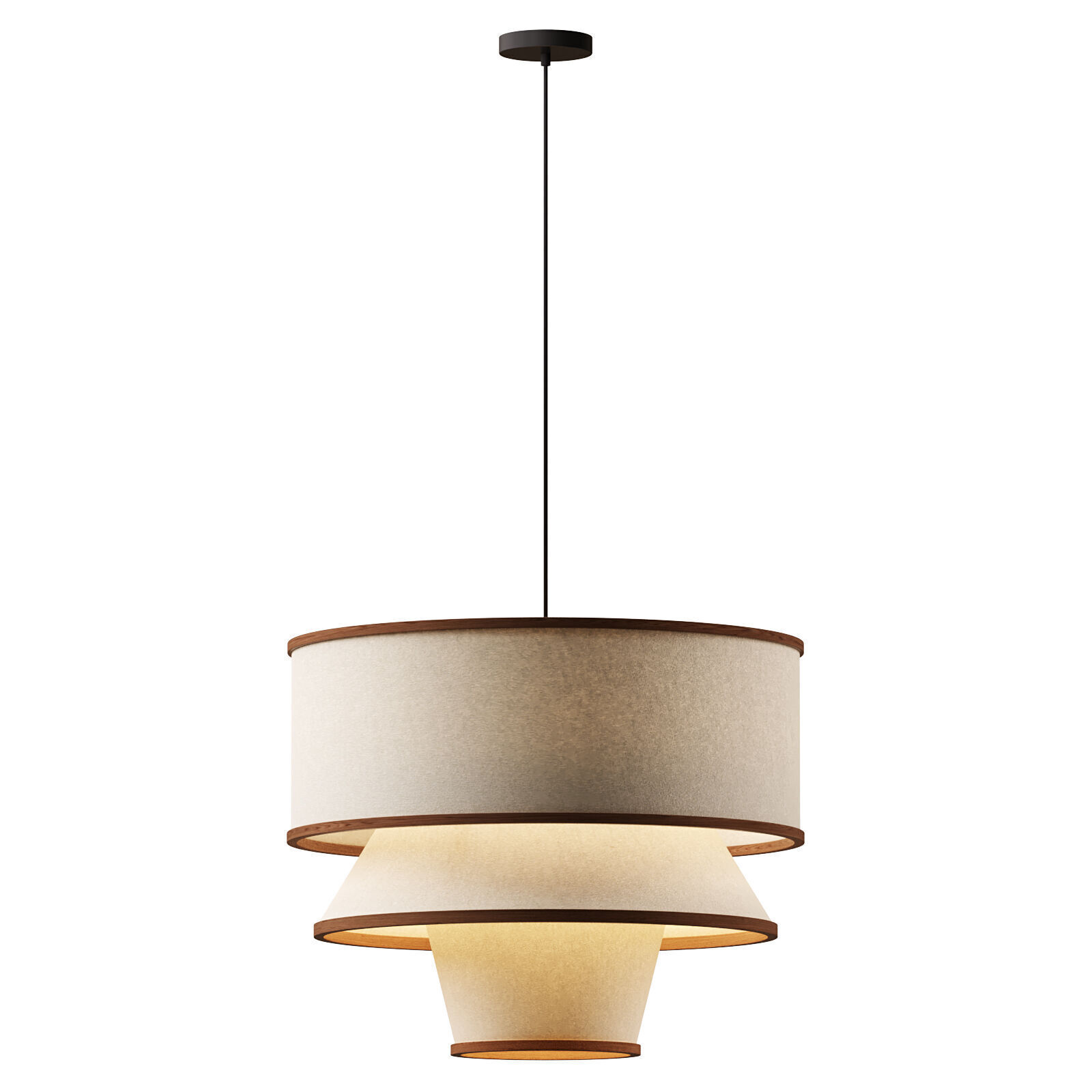 Bruna Walnut Wood and Linen Pendant Light 3D model_1