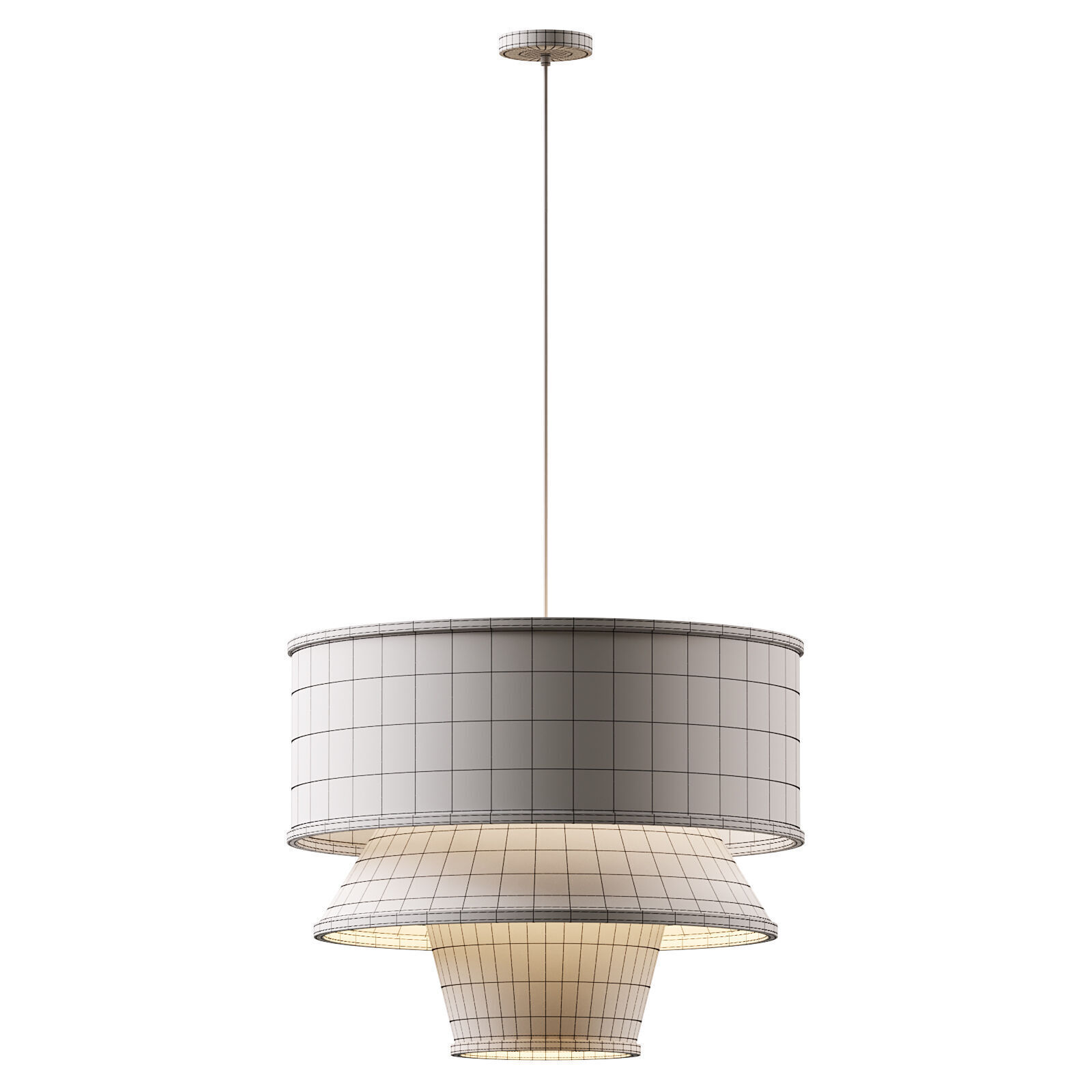 Bruna Walnut Wood and Linen Pendant Light 3D model_2
