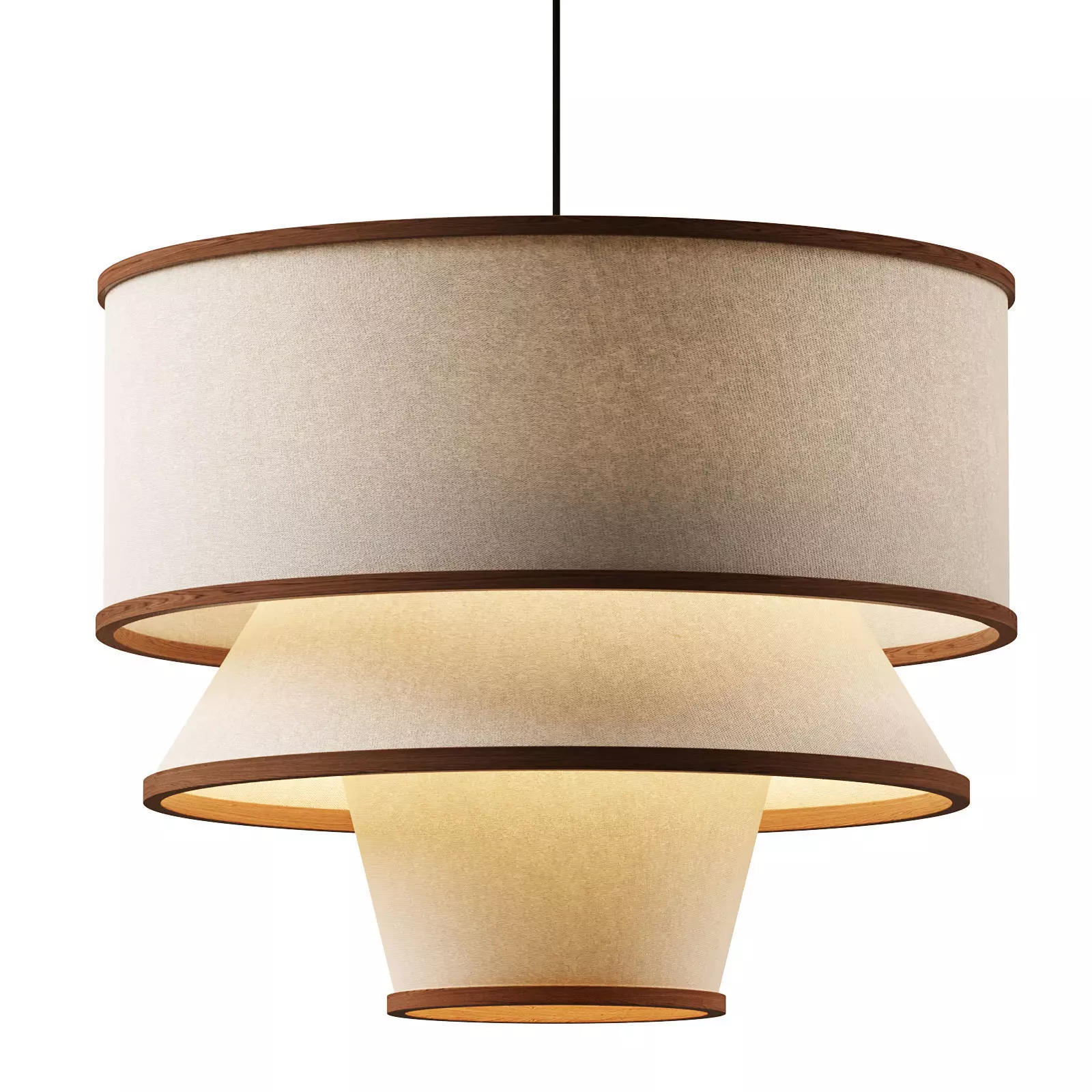 Bruna Walnut Wood and Linen Pendant Light 3D model_0