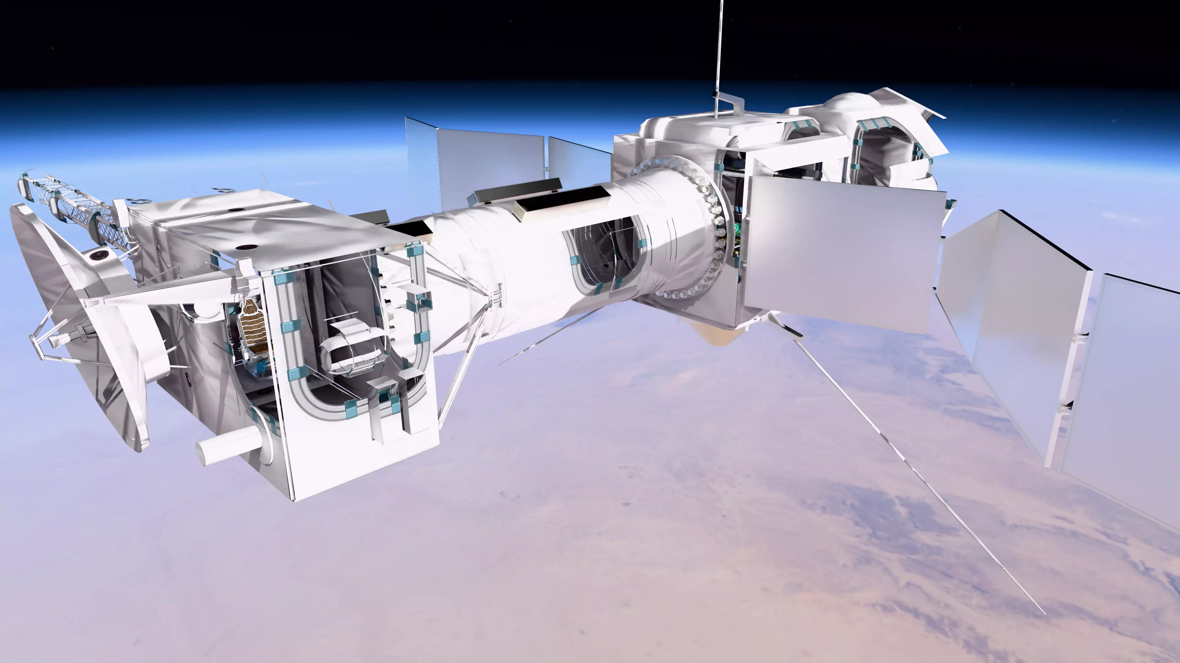 Modular Space Satellite with Control Room Low-poly 3D model