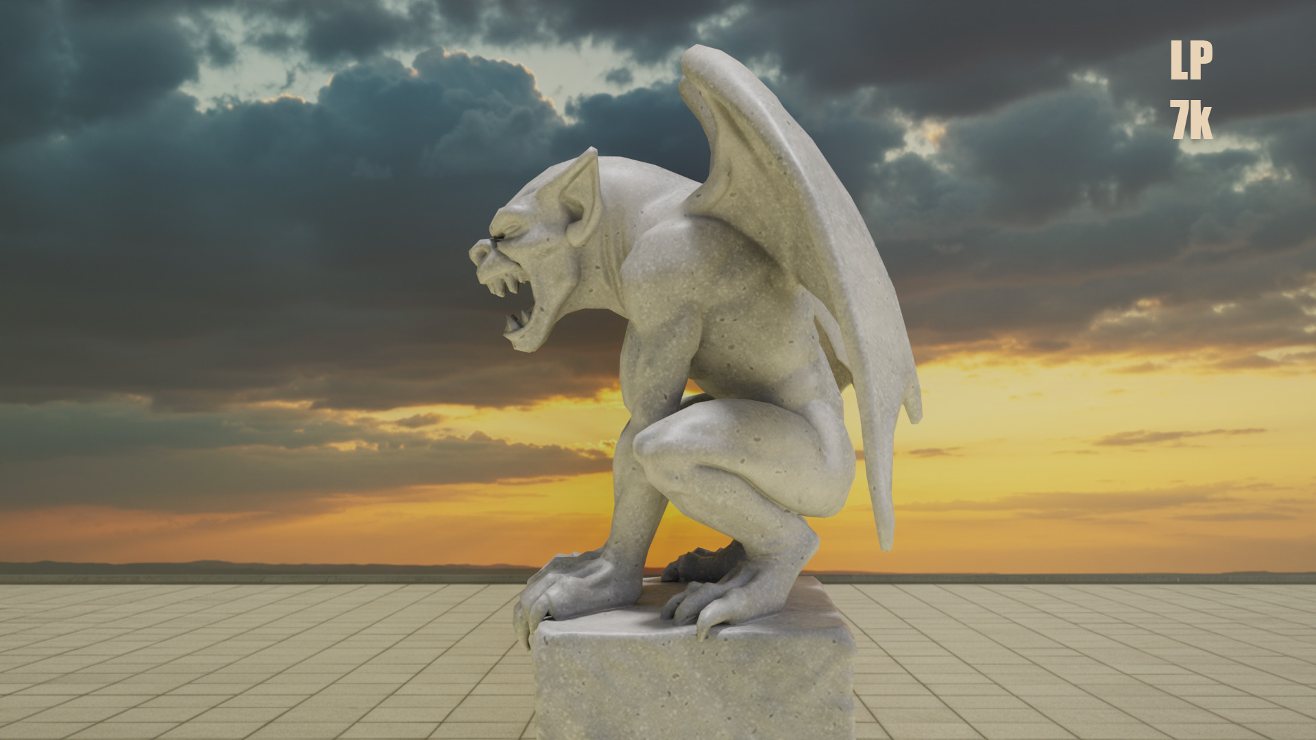 Gargoyle Guardian Statue Stone Low-poly 3D model_8