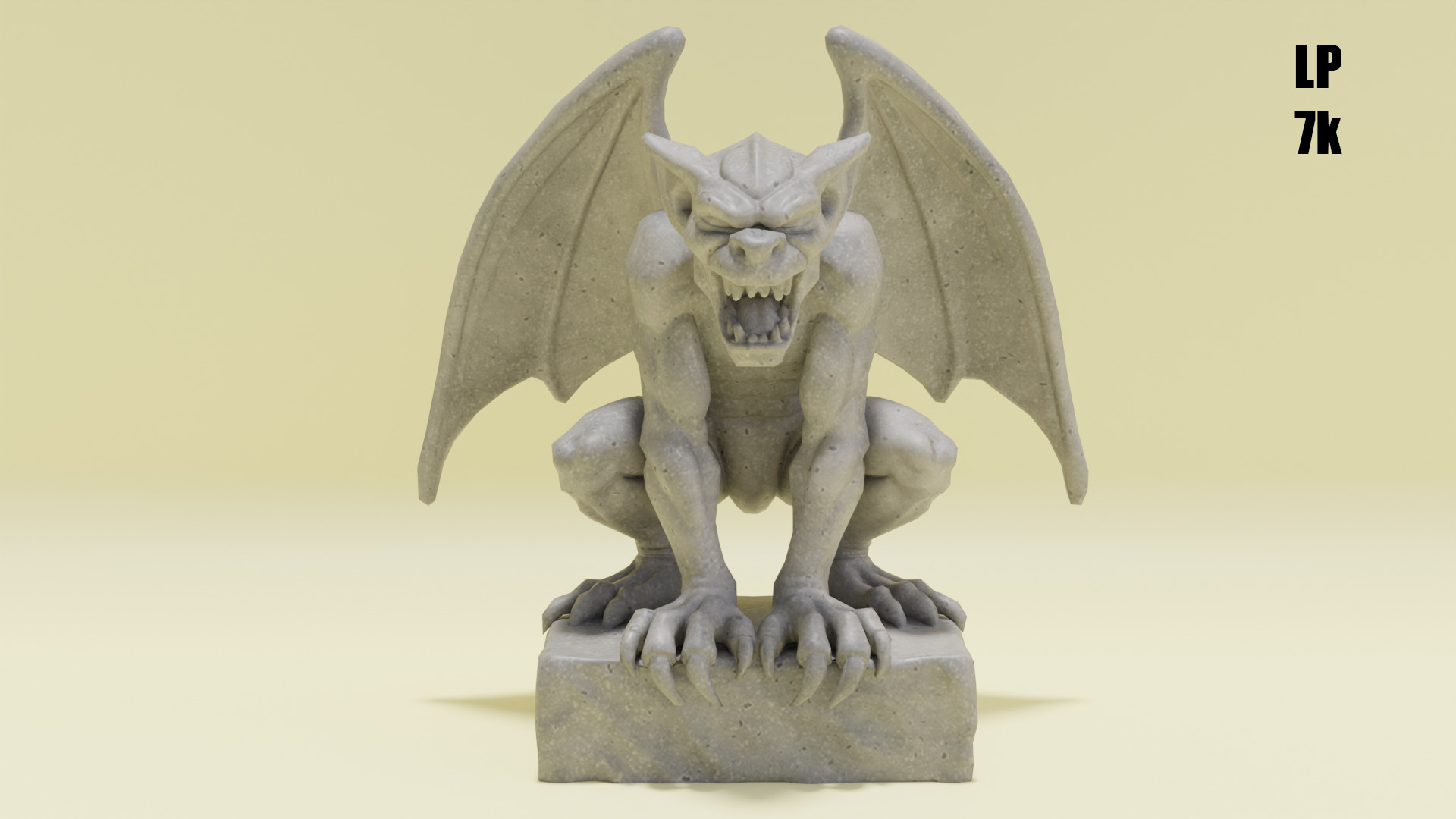 Gargoyle Guardian Statue Stone Low-poly 3D model_17