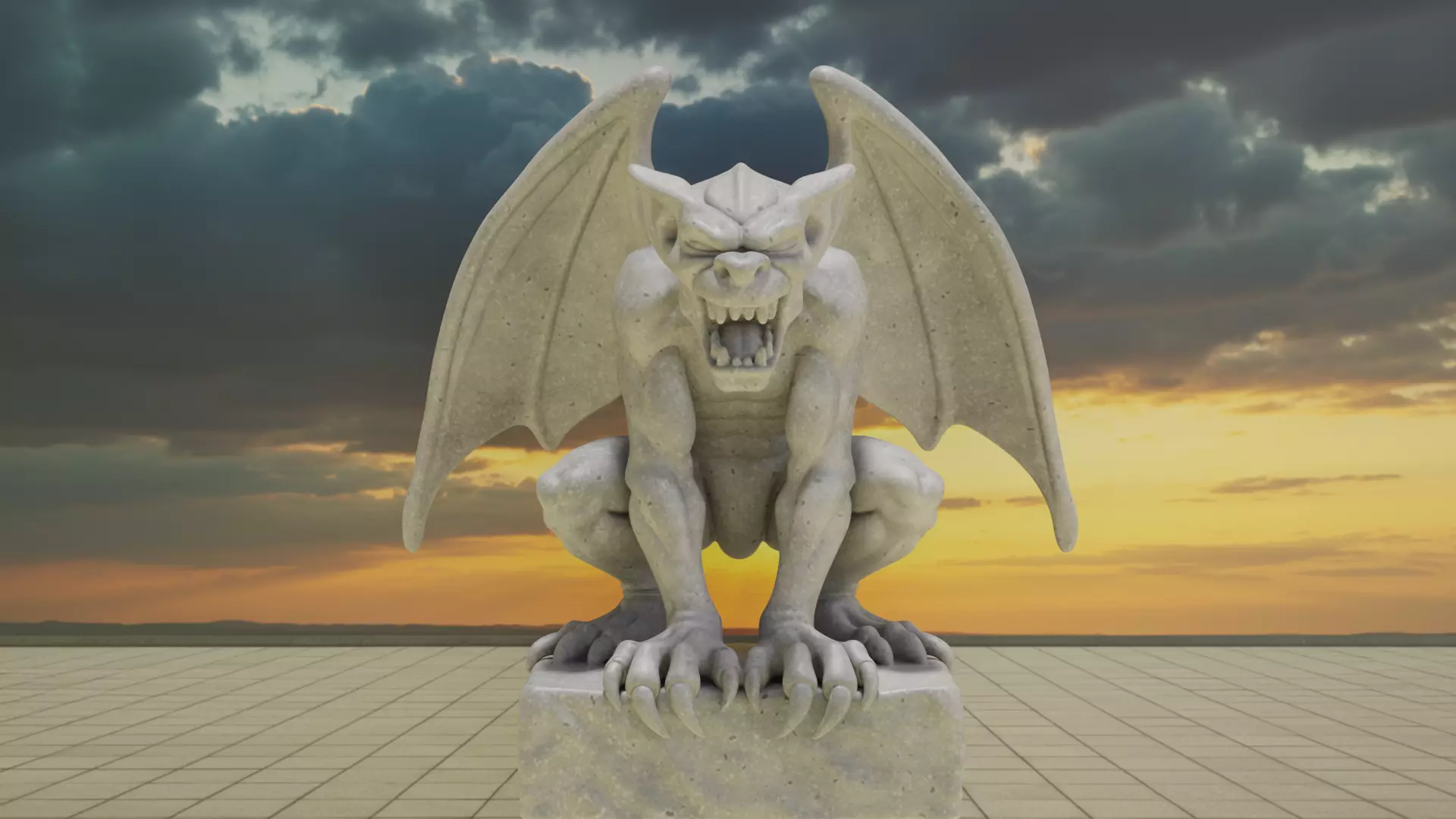 Gargoyle Guardian Statue Stone Low-poly 3D model_0