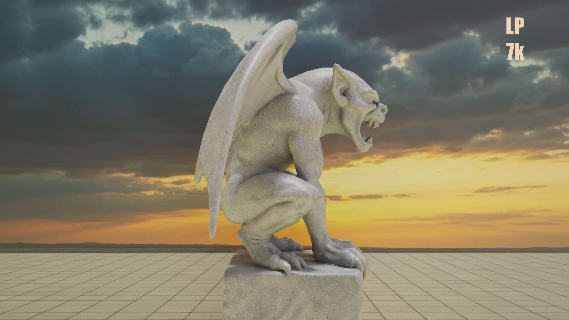 Gargoyle Guardian Statue Stone Low-poly 3D model_14