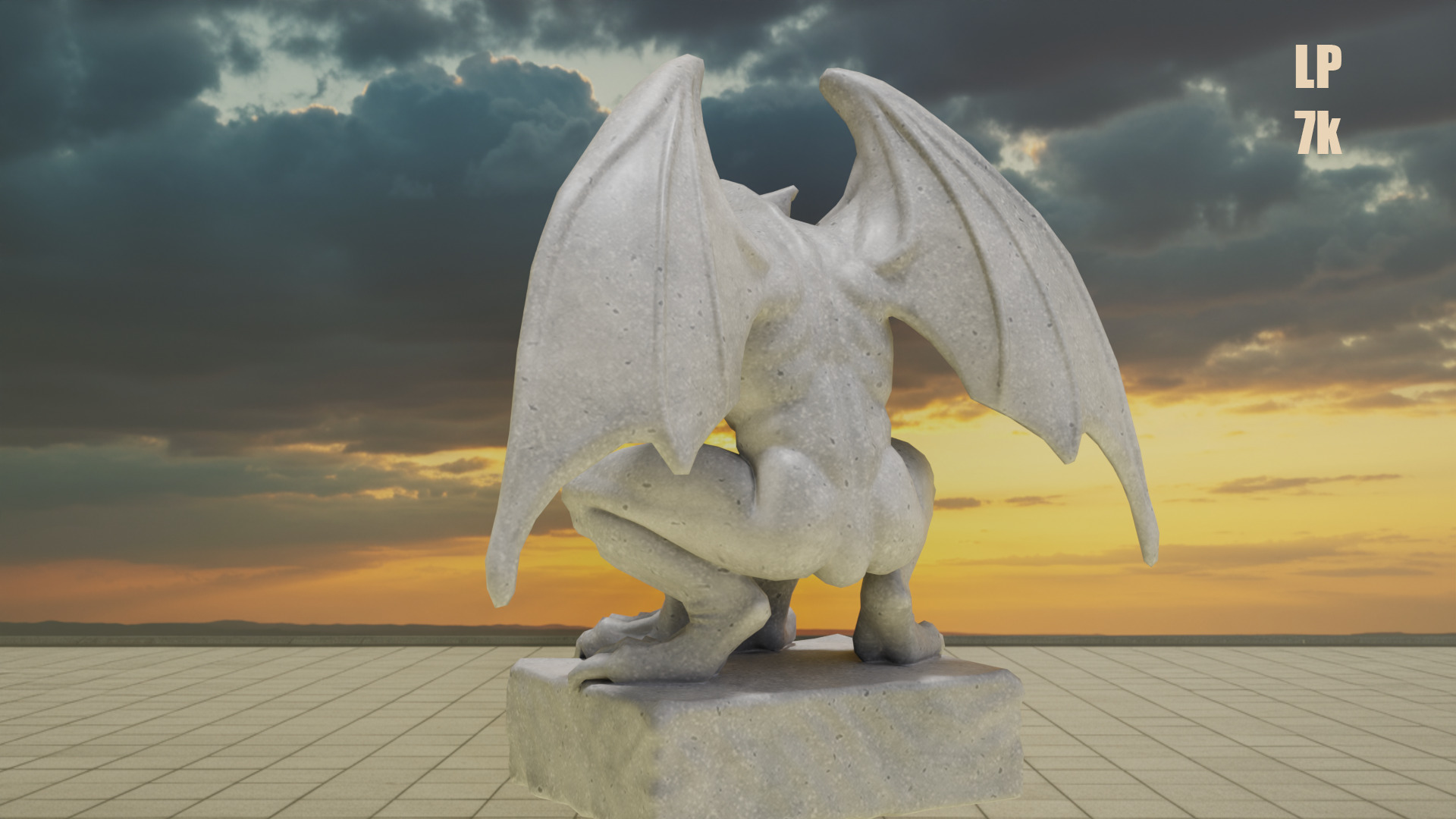 Gargoyle Guardian Statue Stone Low-poly 3D model_10
