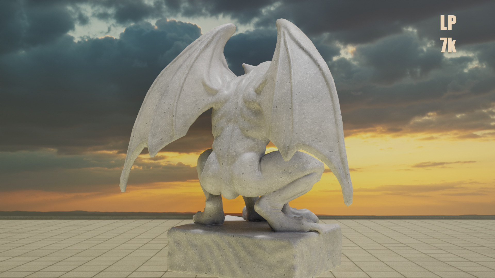 Gargoyle Guardian Statue Stone Low-poly 3D model_12
