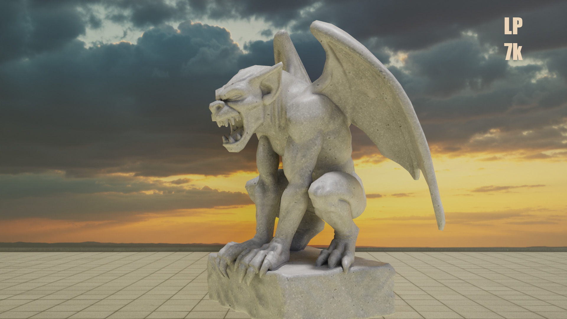 Gargoyle Guardian Statue Stone Low-poly 3D model_7